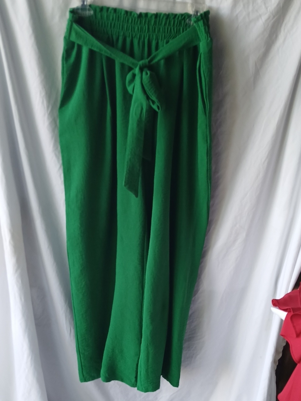 Source Unknown Emerald Green Wide-Leg Tie Waist Pants